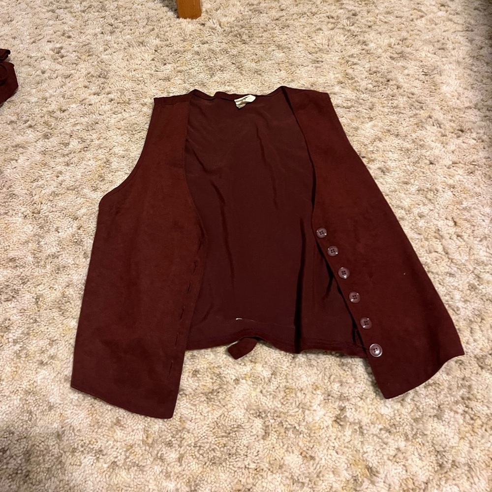 cute maroon cowgirl costume with vest and matching long skirt